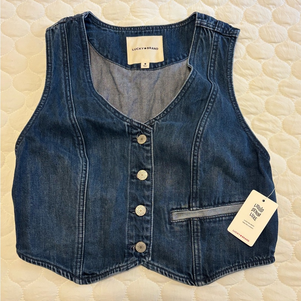 NWT Lucky Brand Blue Denim Button Vest Size M